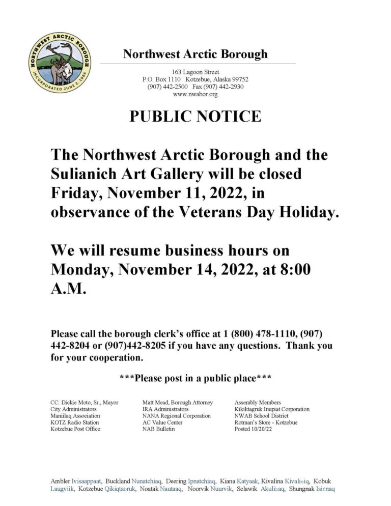 Public Notice: 11-11-22 Veterans Day Holiday