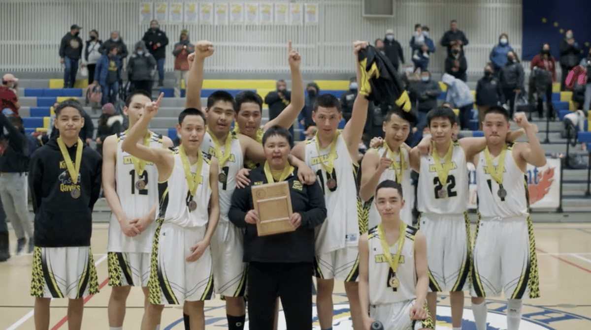 Basketball team celebrating